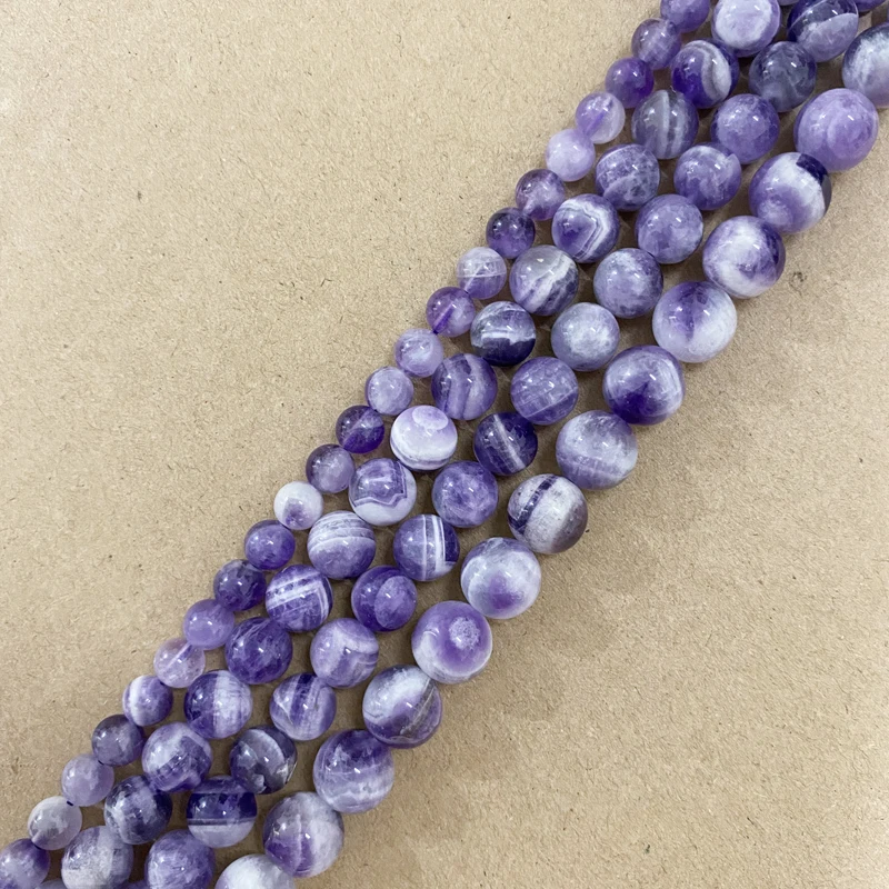 Natural Stone Dream Lace Color Purple Amethyst Crystals Round Loose Beads 15\