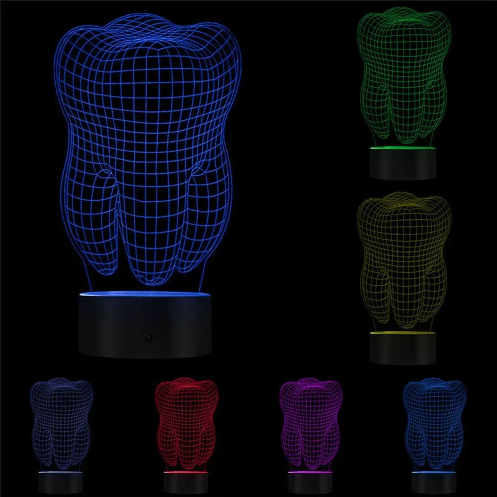 Dentaire Créatif LED 3D Gradient Decor Lamp, Dents Colorées, Lumière de Tension, Gradateur Tactile, Cadeau Dentiste, Clinique Artware Night Show