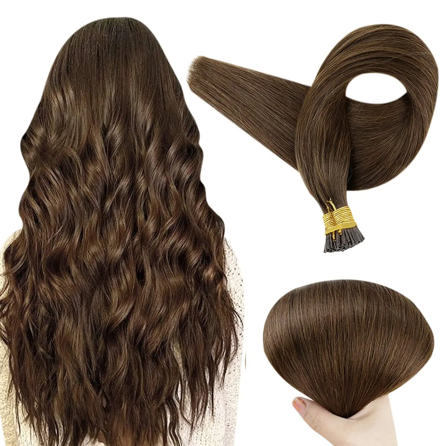 

LaaVoo Remy I Tips Human Hair Extension 100% Real Straight Natural Human Hiar Keratin Fusion 16-22inch 40g I Tip Hair Extensions