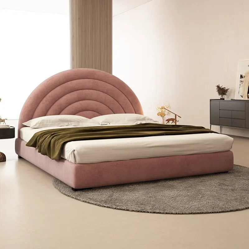 Fabric bed Cream wind bedroom Simple modern matte cloth bed Creative semi-round princess bed