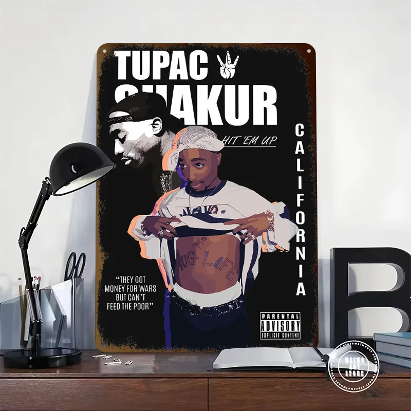 Tupac Shakur Hit Em Up Printed Poster Customized Wall Art Retro Vintage Metal Tin Signs for Modern Home Decoration Luxury House