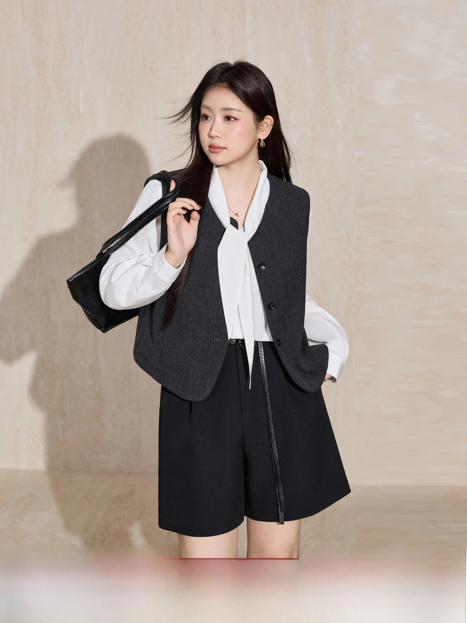 

Blue Language plus Size Women's Casual V-Ne Design Sa irt Svel Suit Vest Set Ele Office Wear Autumn Faion