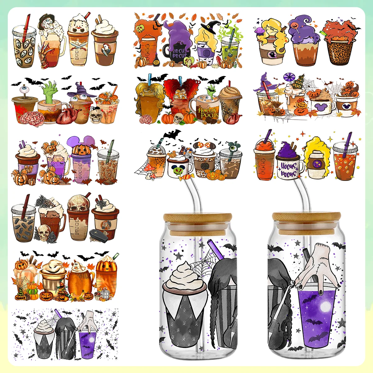 Halloween Coffee PNG Clipart Halloween Coffee Cups Spooky Fall PNG Pumpkin png Sublimation Design Fall DTF Transfer Iced Coffee