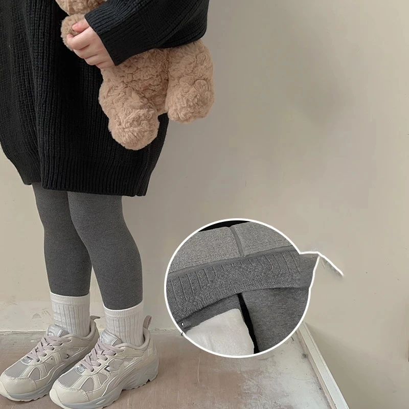 Girls Kids Thicken Warm Winter Stirrup Leggings Girls Children Tights Fur Lining Pantyhose Girl Solid Warm Skinny Leggings Pants