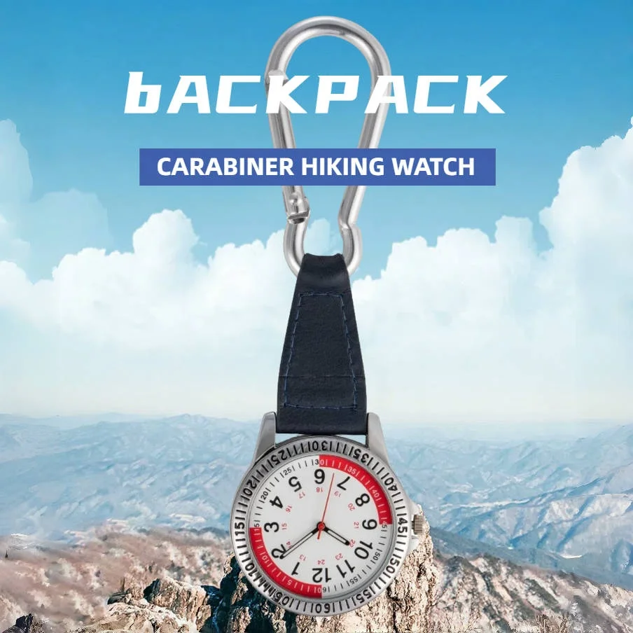 Climbing leather buckle watch small keychain backpack hanging watch carabiner hiking watch quartz clip-on hanging watch