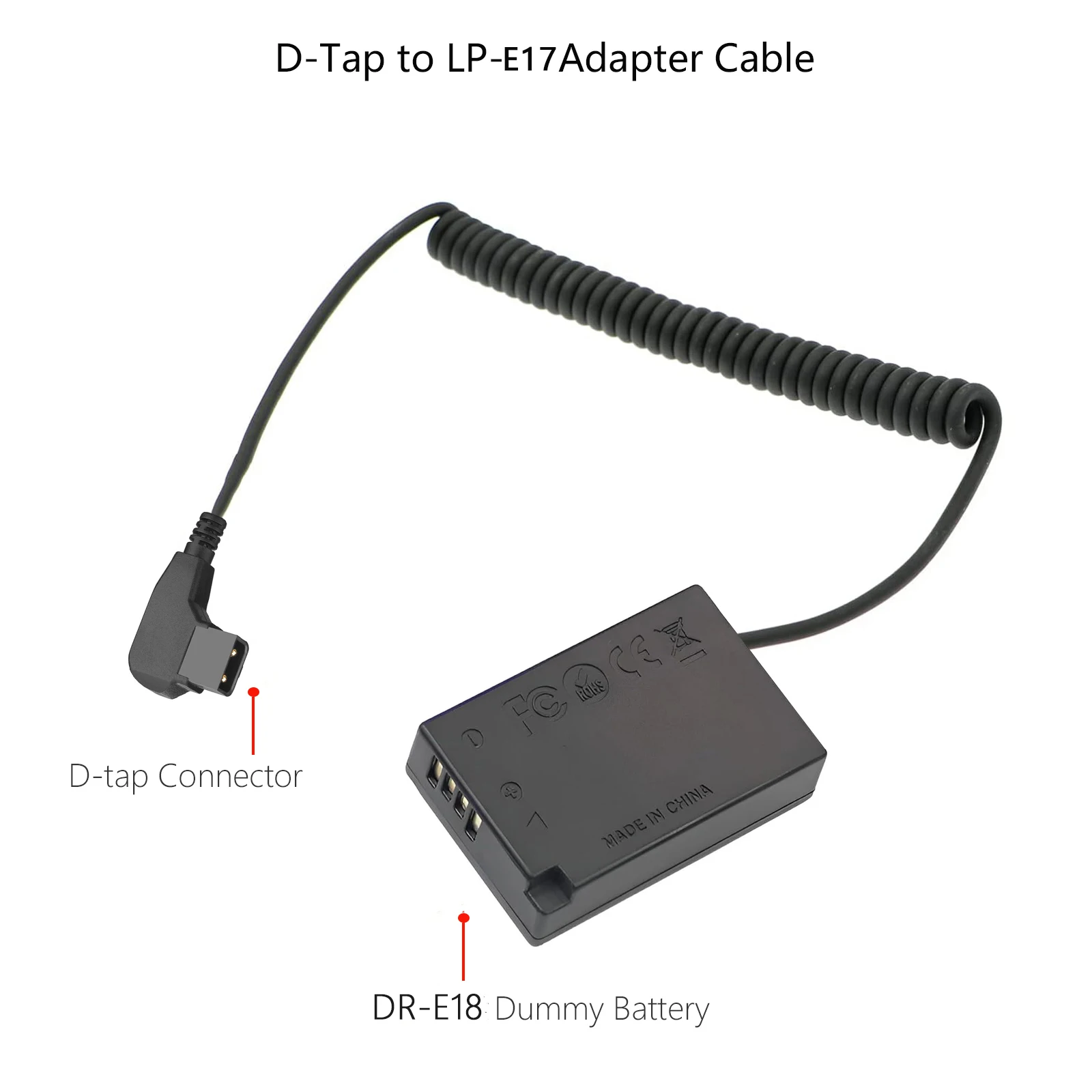 D-TAP a DR-E18 LP-E17 batteria fittizia Canon EOS Rebel T6i T6s T7i T8i RP SL2 SL3 R8 R10 R50 R100 77D 200D 250D 750D 760D 800D