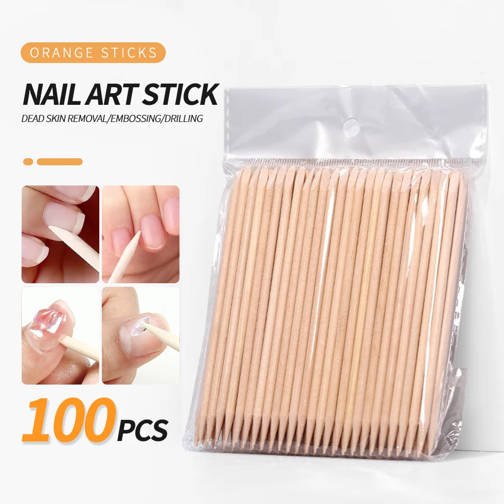 LULAA 100Pcs Wood Sticks for Nails Double Sided  Multi Functiona Cuticle Pusher Remover Nail Art Manicure Pedicure Tooll