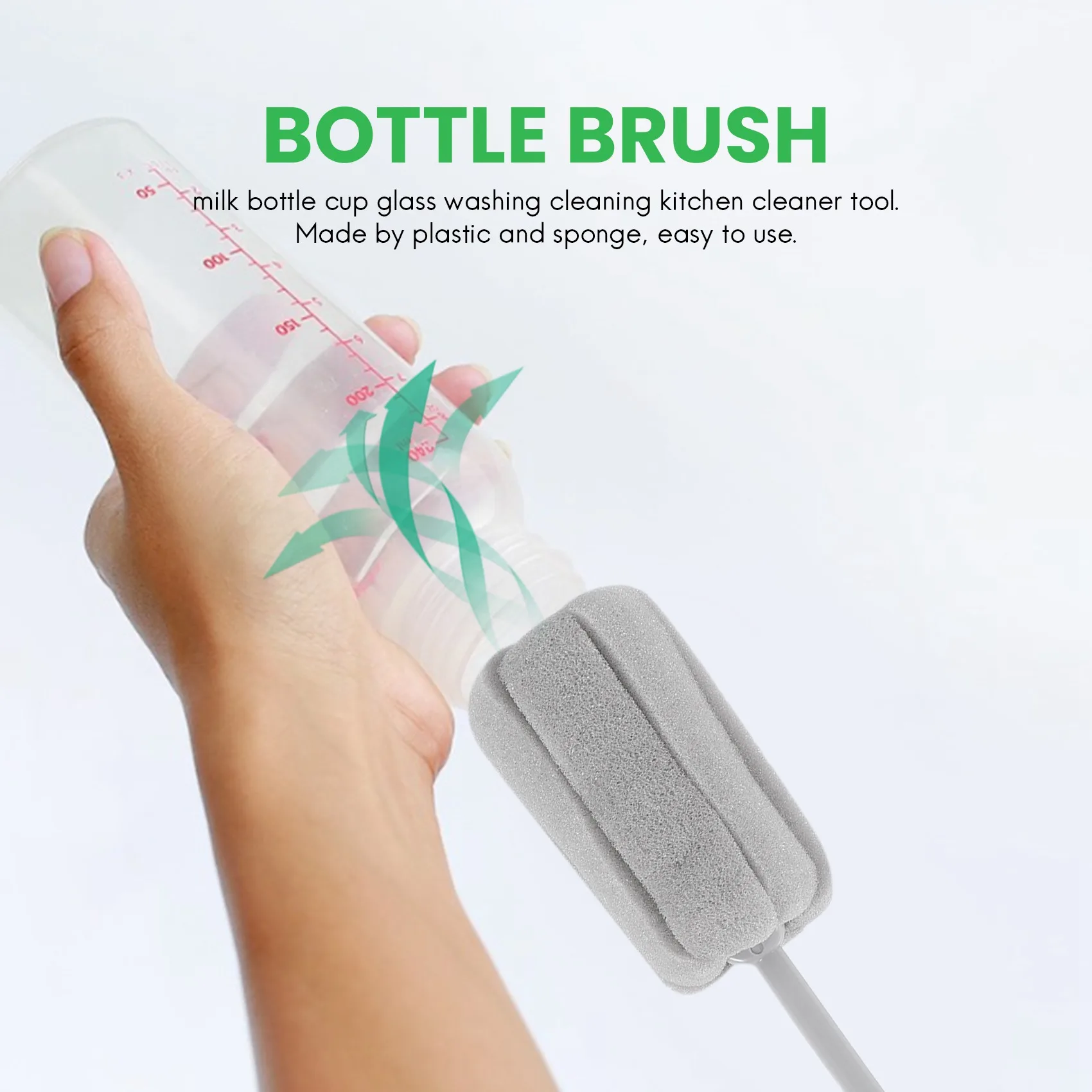 AA77 NEW 1Pc Sponge Brush Milk Bottle Cup Glass Washing Cleaning Kitchen Cleaner Tools Cup Cleaning Brush Plastic Short Handle