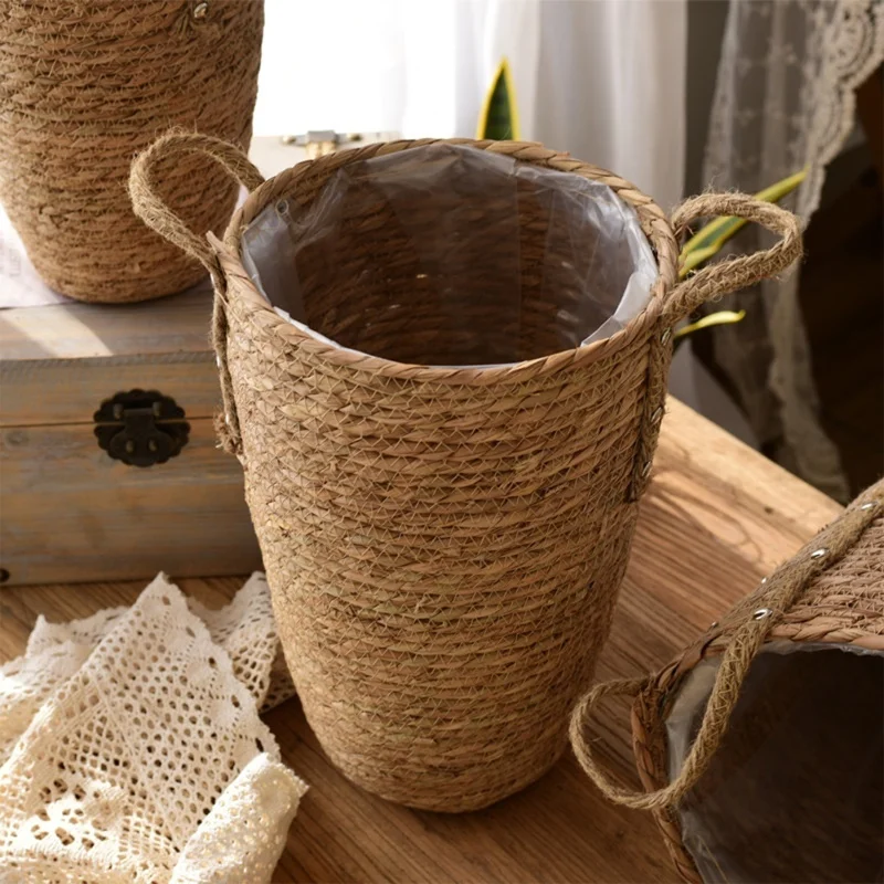 Large woven grass flower basket vase decoration, modern minimalist rattan flower pot for living room, dried gypsophila floral ar
