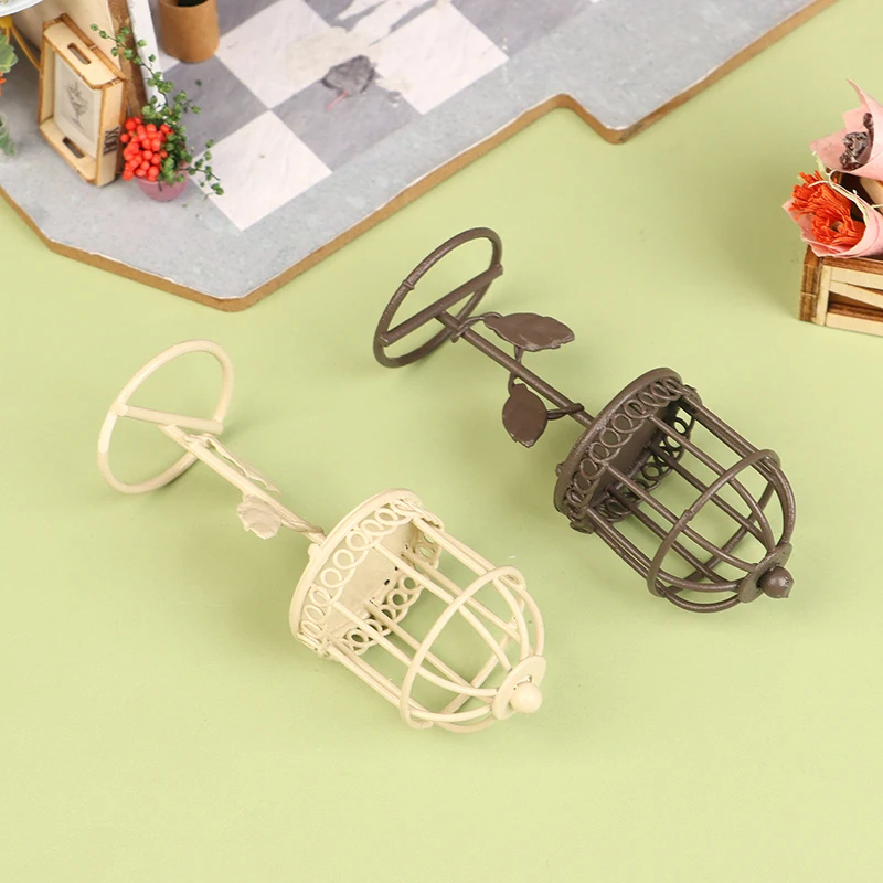 Simulation de maison de poupée, Mini Cage à oiseaux en métal, modèle de maison de poupée, décoration de jardin féerique, Micro paysage, Cage à oiseaux, ornements artisanaux, 1/12