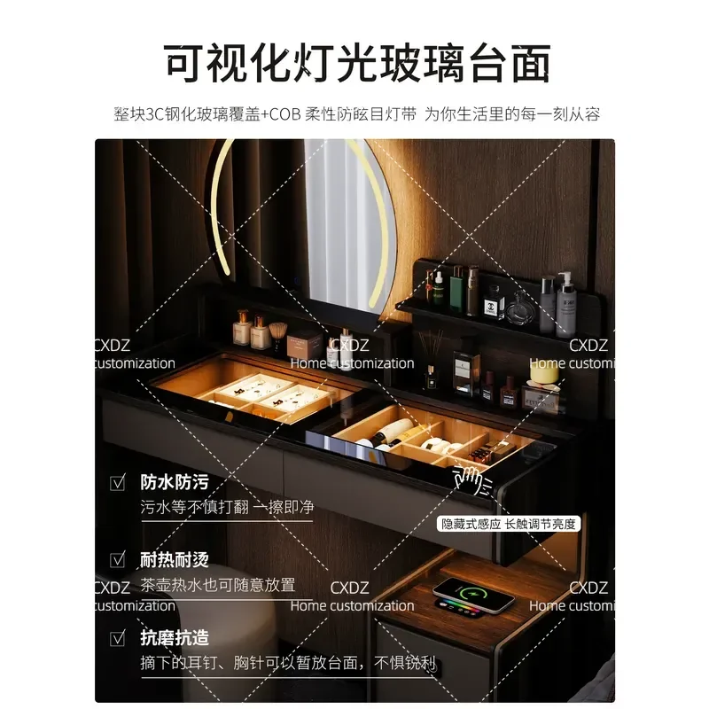 Italian Style Dresser Bedside Table with Fingerprint Lock Light Luxury Makeup Table for Small Apartment Master Bedroom High