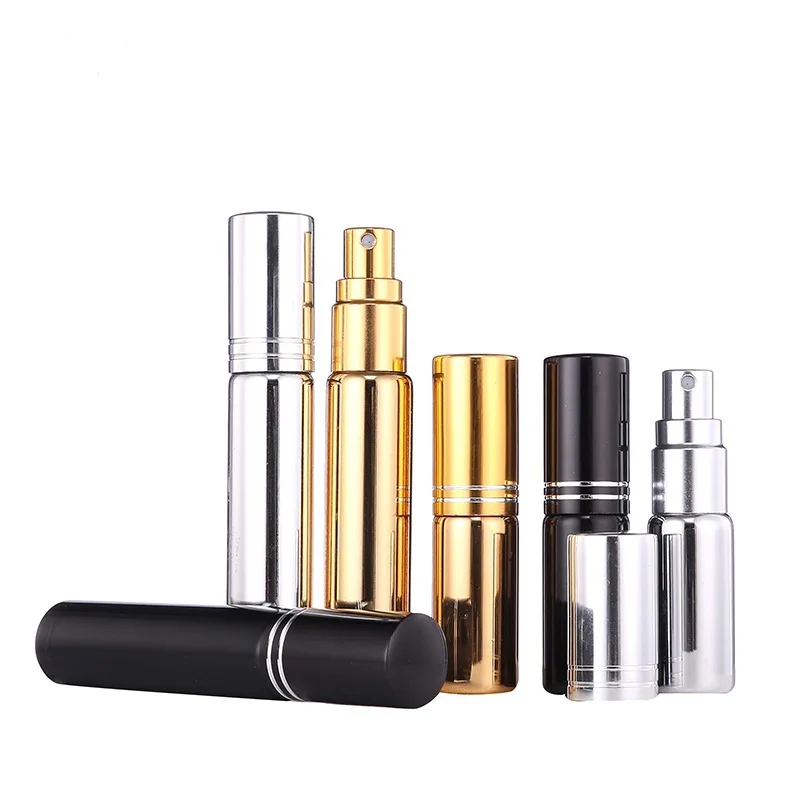 200Pcs 5/10ml Perfume Bottle UV Aluminum Spray Bottle Sample Clear Glass Vials Portable Travel Atomizer