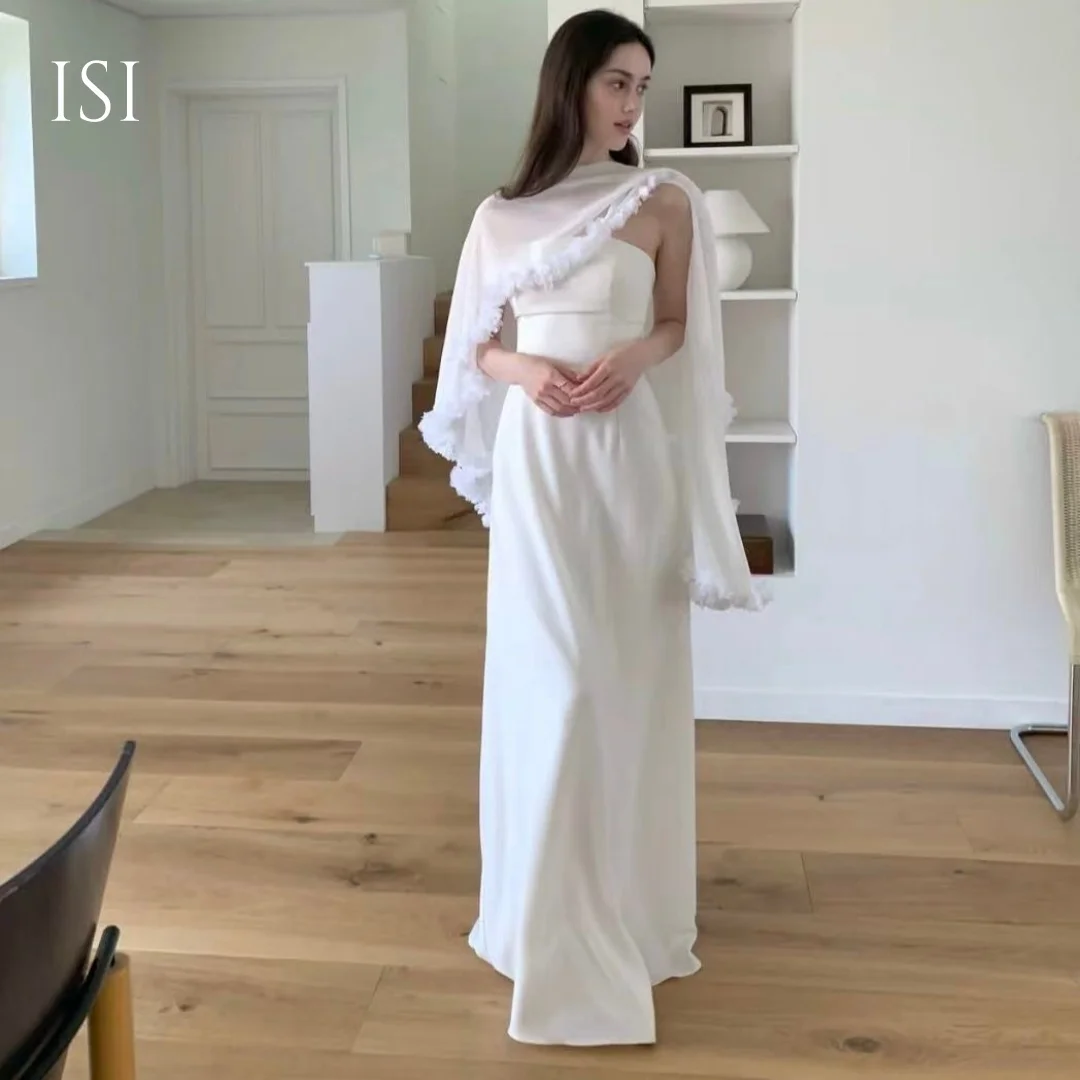 ISI Simple Wedding Party Dress with Ruched Jacket Ivory Satin A-Line Korea Photo shoot Bridal Reception Gown Custom Made 2026
