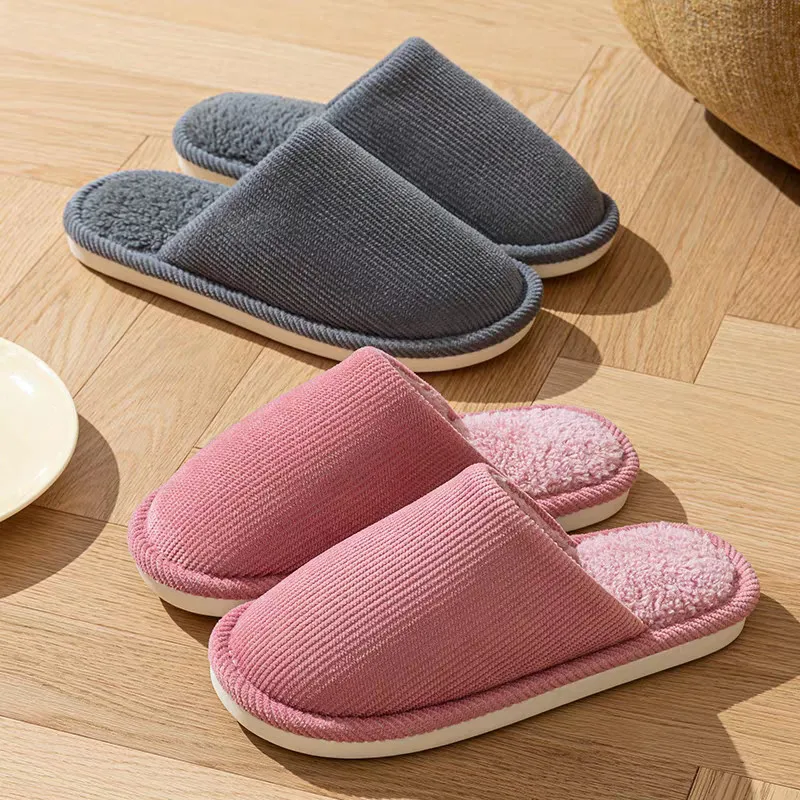 

Winter Women's Slippers Men's Casual Thick Sole Home Slippers Concise Couples Soft Plush Slides Non-slip Warm Shoes Indoor Flats