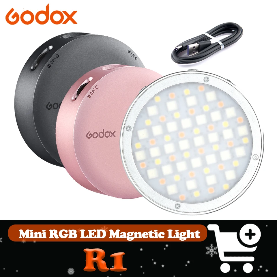 

Godox R1 2500-8500K Round Mini RGB LED Magnetic Light Built-in 14 Special Effects CRI 98 TLCI 97 for Vlog Recording