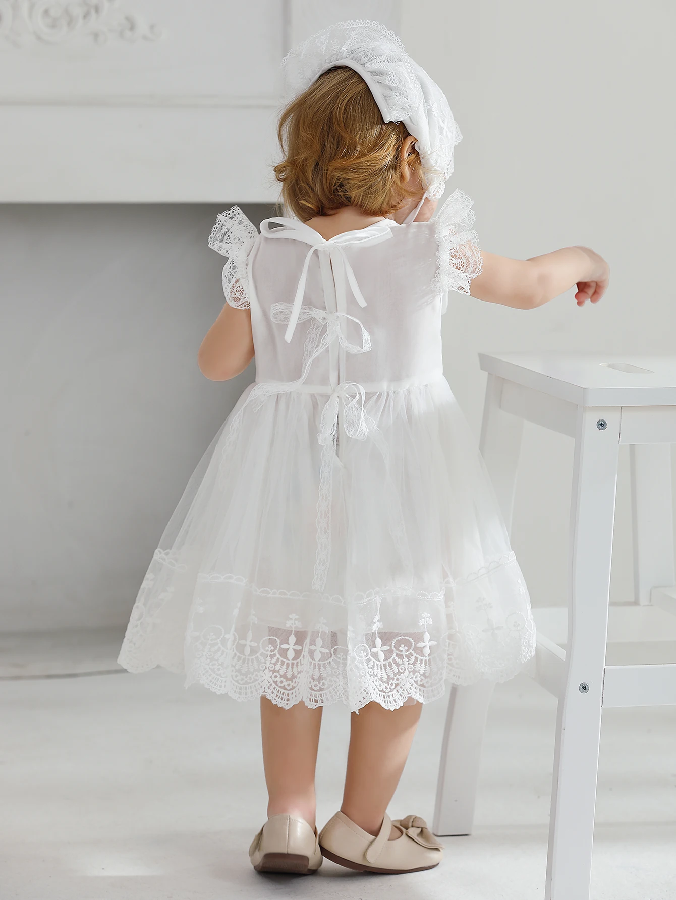 Girls Dresses 3 Months Baptismal Baby Lace Tulle Baby Dress Wedding Birthday Ball Gowns Tutu Dress Formal Party Gowns with Hat