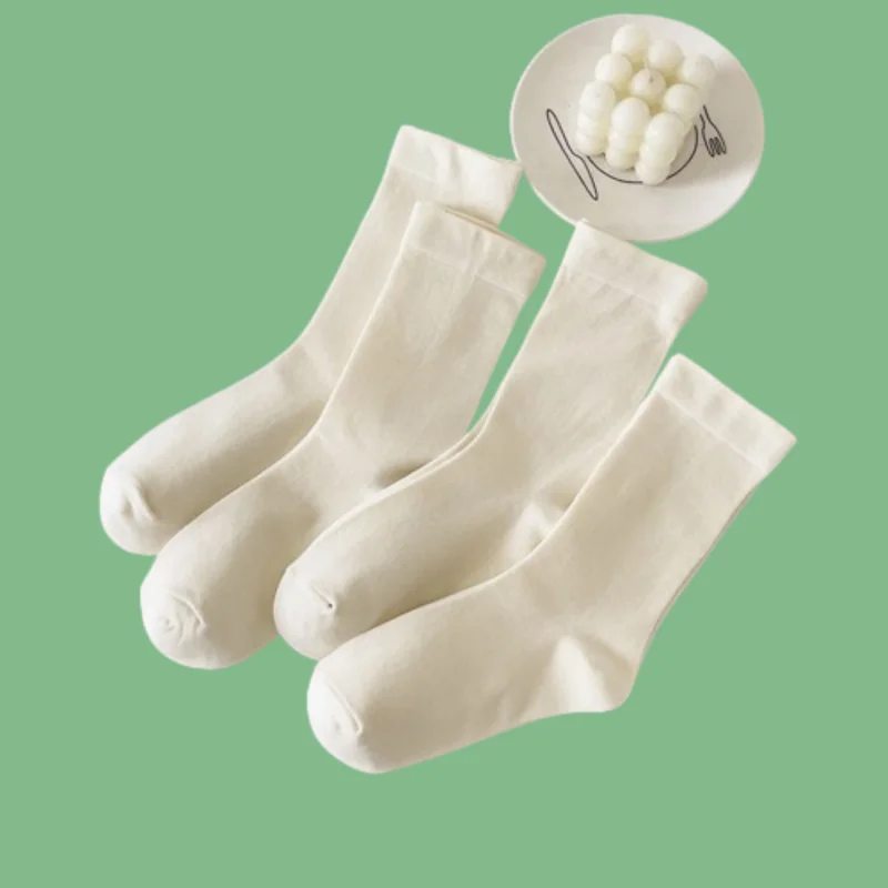 

5/10 Pairs Summer White Women's Socks Pure Cotton Autumn Confinement Mid-tube Socks Solid Color Pile Socks Long Socks