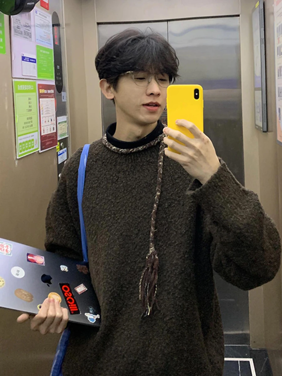 

Мужской вязаный свитер Cé Brown с круглым вырезом, осенне-зимний, в американском ретро-стиле, базовый слой, для повседневной носки