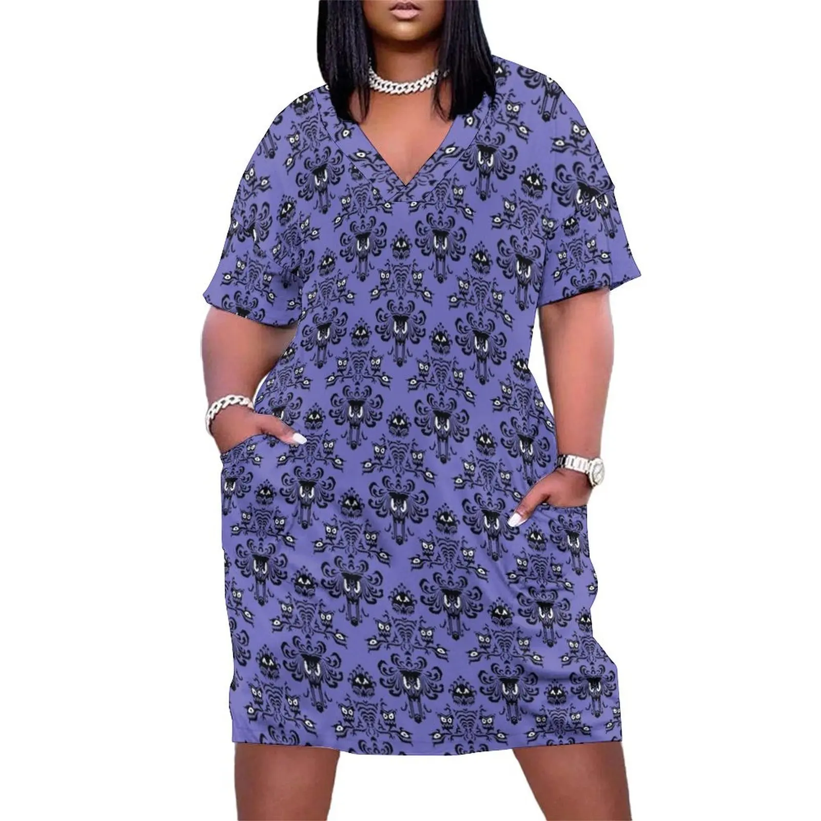 Haunted Mansion Wallpaper Variation 1 Loose Pocket Dress elegant women's sets Long dress