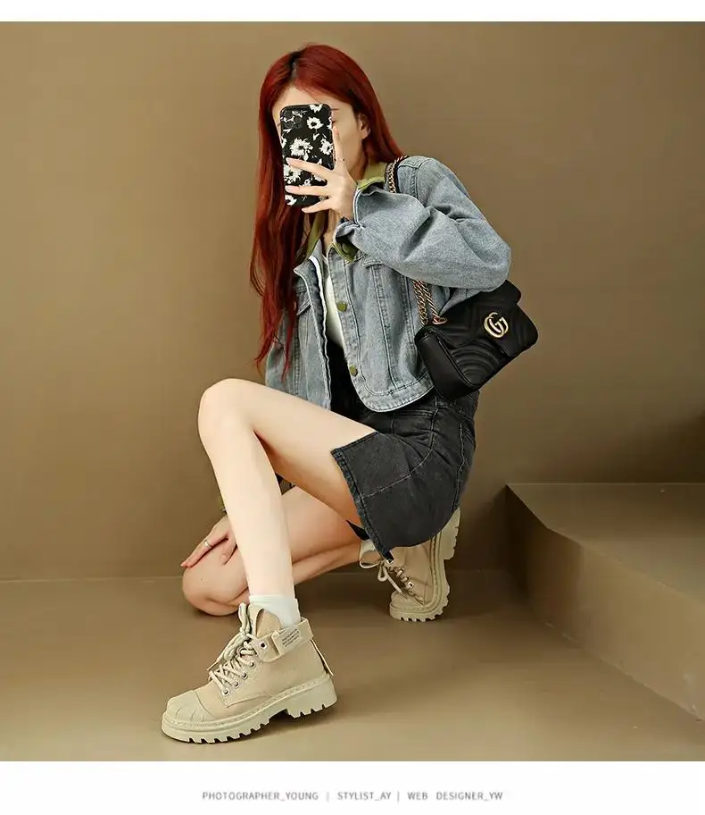 Damskie wiosenne jesienne płótno wysokie buty Casual grube dno antypoślizgowe były odporne na nosek ochronny w stylu Casual, biurowy buty