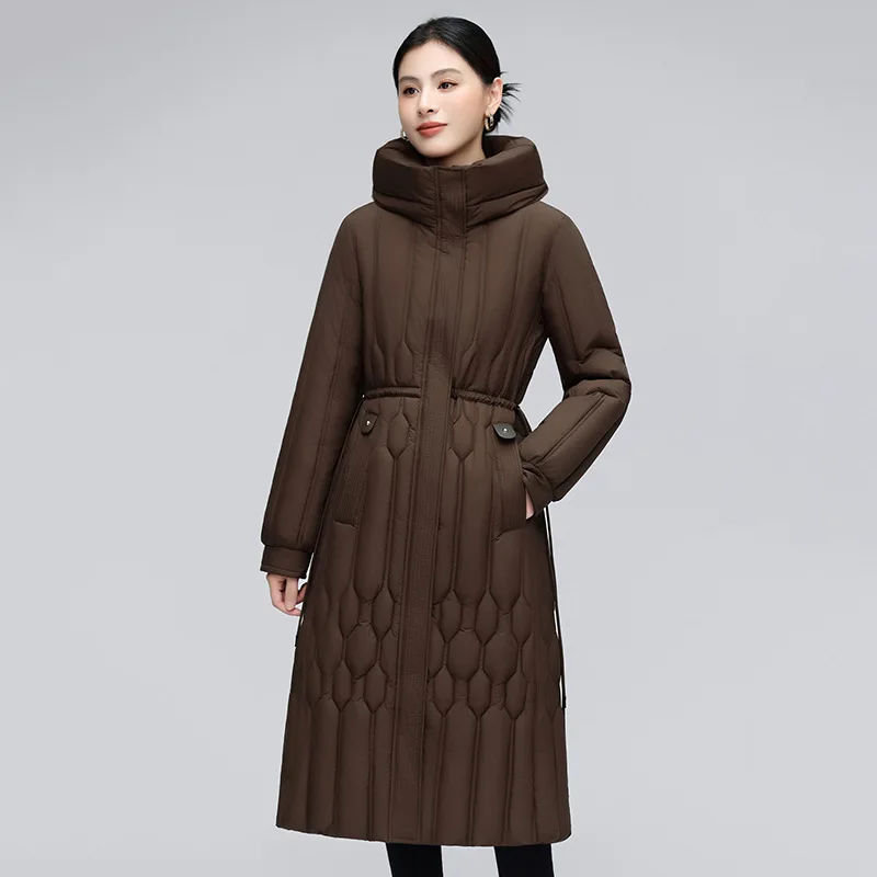 

Winter Fashion Slim-Fit Long Pockets Zipper Coat Women's Solid Color Snow Jacket Hooded Thickened Warm Cotton Outwear