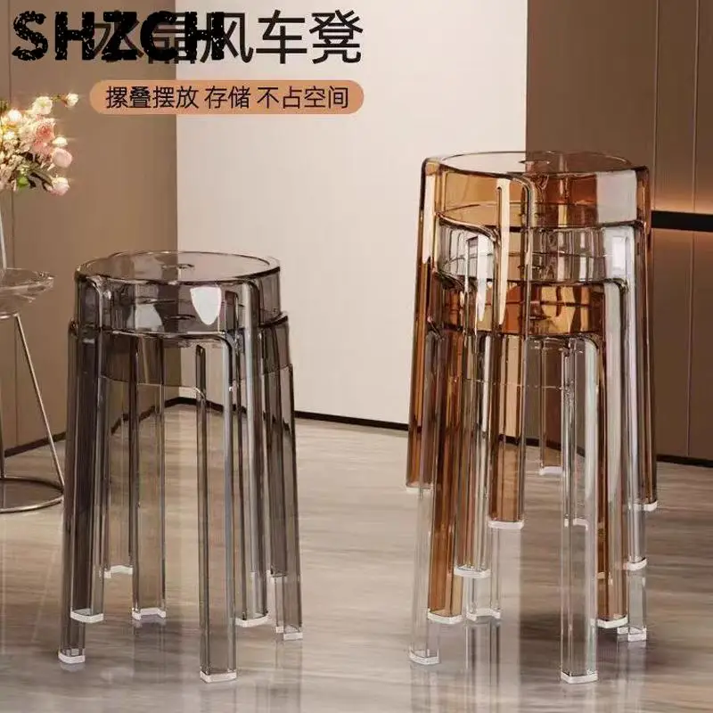 Cost-effective Light Luxury Crystal High-Footed Stool, High-Quality Living Room and Dining Room Spare Transparent Bench