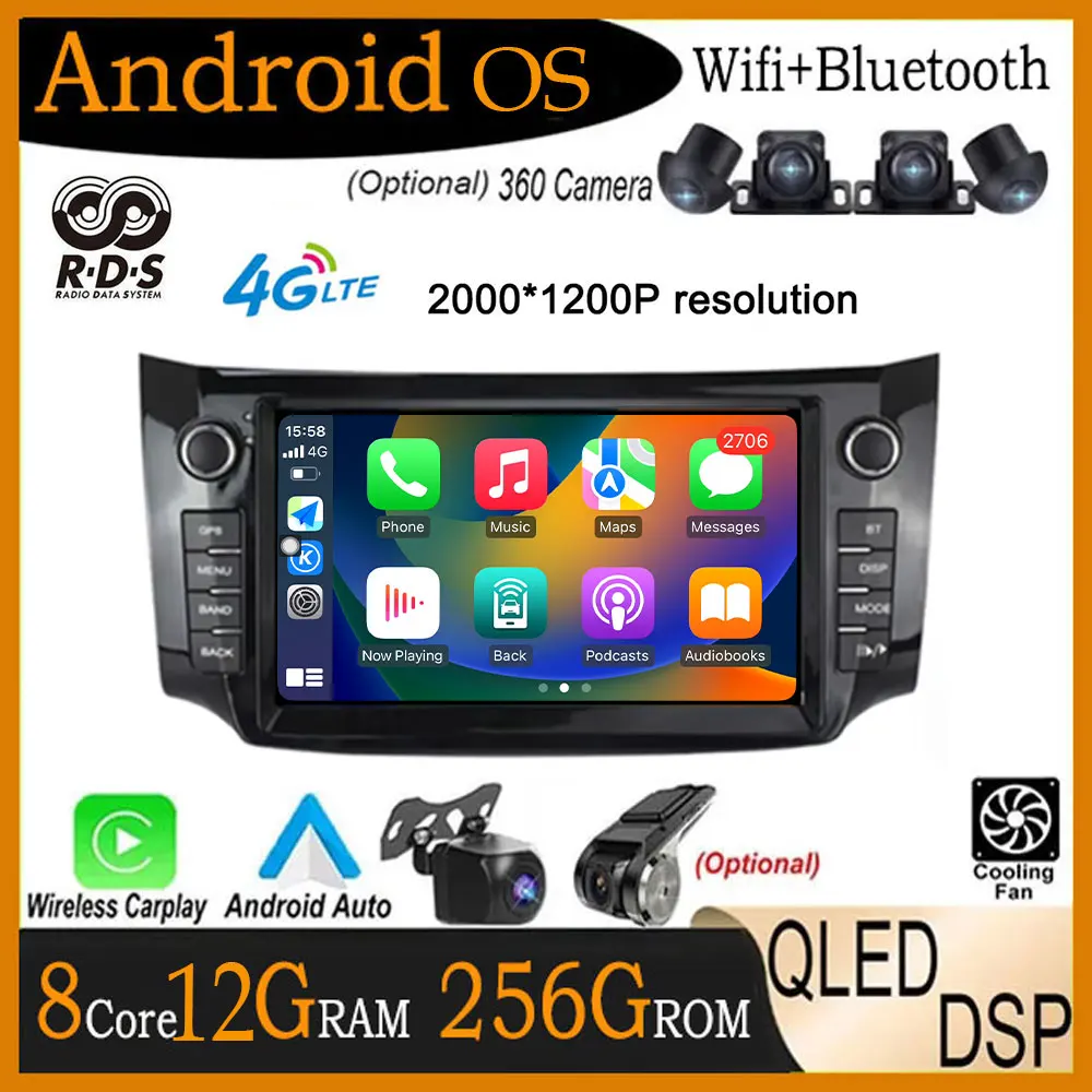 9 lnch Android 14 For Nissan Sylphy B17 Sentra 2012-2018 Car Video Multimedia Player Navigation GPS IPS Touch Screen