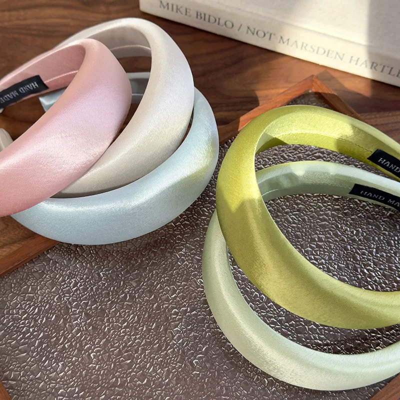 Headband Crown Lifting Satin Wide Bright Color Retro Premium Elegant for Women Daily Non Slip Comfortable Durable Soft