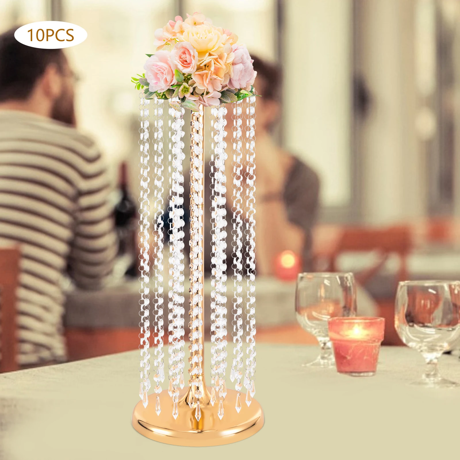 10 Pcs 23.6 inch Tall Wedding Centerpieces Flower Vases Acrylic Crystal Gold Vase Metal Flowers Stand