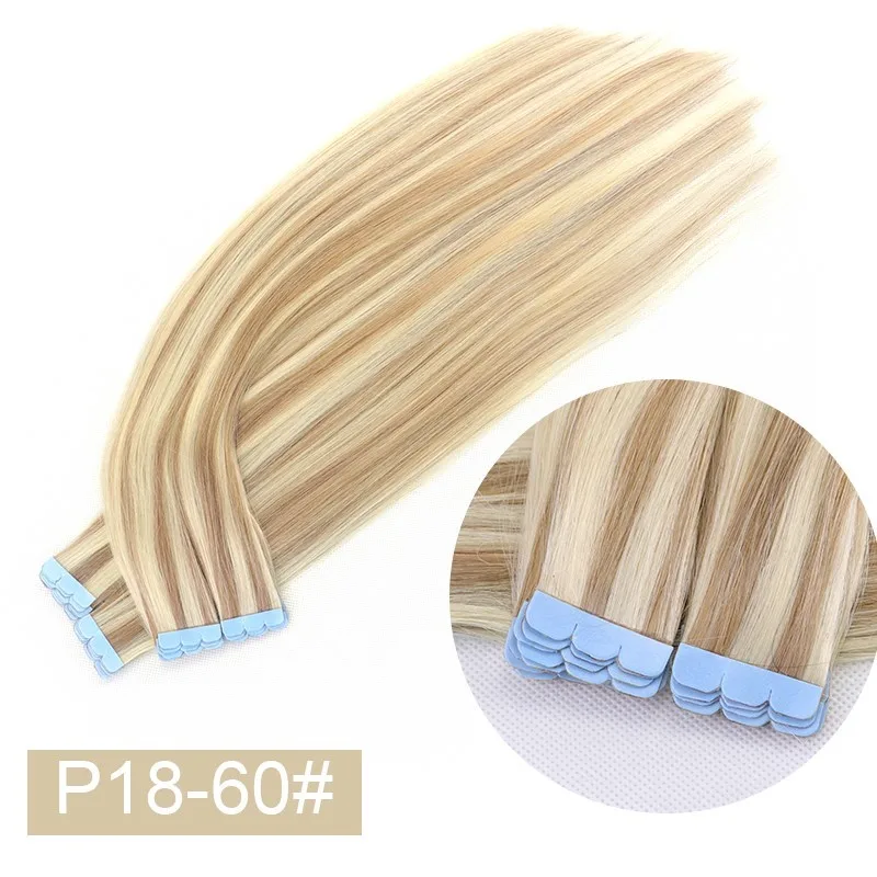 MRS HAIR Mini Tape in Hair Extensions Human Hair Natural Hair Extentions Blonde 3x0.8cm Tape Weft Tape Ins 10pcs/pack Add Volume