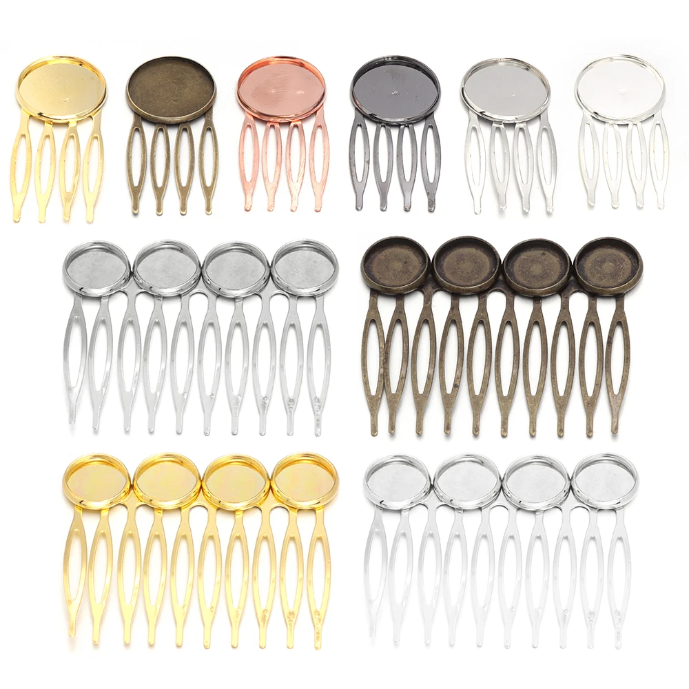 5-10pcs/lot 4/10 Teeth Metal Floral Hair Comb Hair Clip Base Tray Fit 12/20mm Cabochon Cameo DIY Women Wedding Hairpin Jewelry