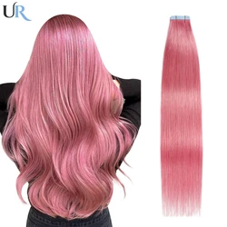 Pink Tapes IN Hair Extensions Human Hair Extension Women Hairpieces Capsules Microlink Capsules Natural Straight Hair 20Pcs