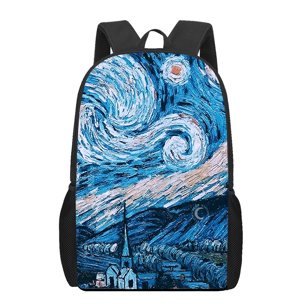 Mochila escolar con estampado 3D de Pintura Artística de Van Gogh para niños, niñas, adolescentes, bolsa de libros para niños, bolso de hombro informal, mochila de gran capacidad