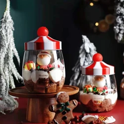 Christmas Transparent Storage Jar Gift Jar W/Lid For Storing Nuts Candy Biscuit Gifts Packing Case New Year Xmas Decoration