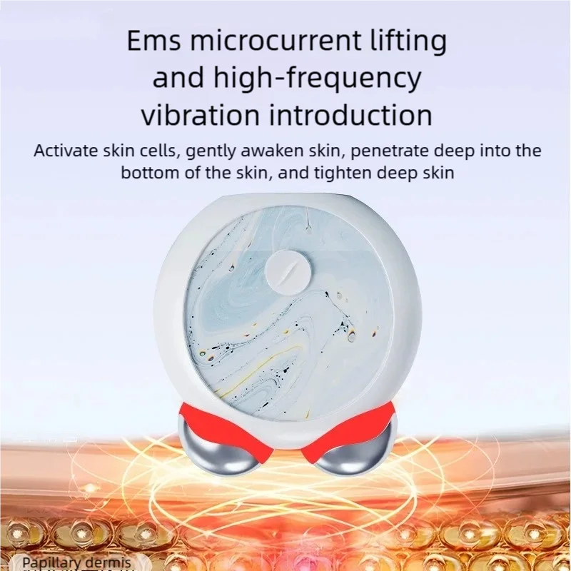 ミニEMSマイクロカレント美顔器 フェイスネックマッサージャー 赤青ライト ダブルローラー ライトライン 肌ケア吸収促進