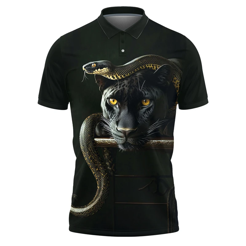 Trend Panther Graphic Polo Shirts For Men Fashion Summer Short Sleeve 3D Leopard Printed Polo Shirt Loose Streetwear Lapel Tees