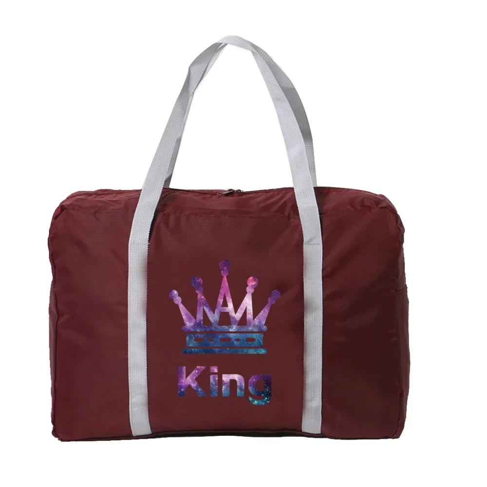 Bolso de lona para mujer, organizador de ropa de fin de semana, práctico bolso de mano de gran capacidad, bolsos de almacenamiento de equipaje con estampado de la serie Crown