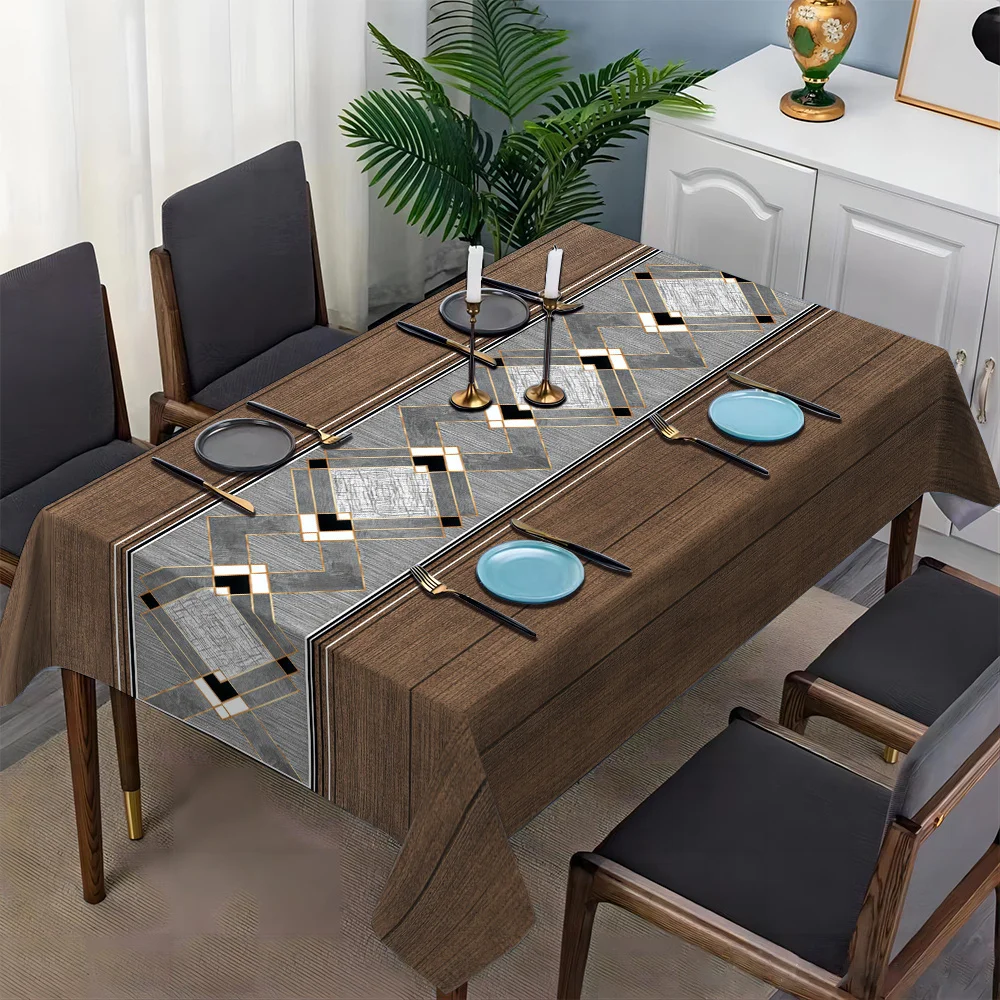 JIT-1pc High-grade Wood Grain Luxury Track Patterned Patterned Tablecloth in Simple European Style Design