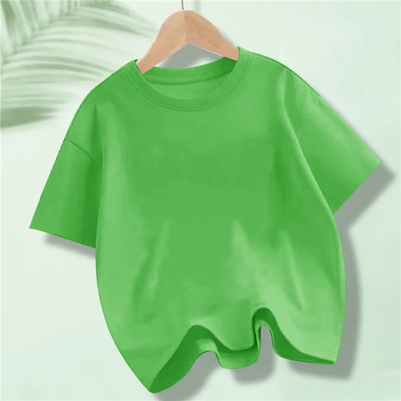 Kinder-Baumwoll-Kurzarm-T-Shirt für Kinder im Sommer, einfarbig, Rundhals-Tops für Jungen und Mädchen – Detail 7