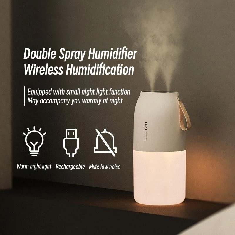 2000mAh USB Rechargeable Battery Wireless Aroma Mist Maker 300ml Dual Sprayer Air HumidifierFogger Diffuser Light Umidificador