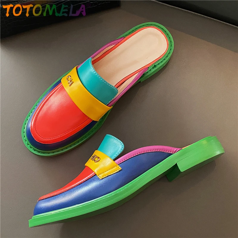 Totomala – chaussures en cuir véritable pour femme, Mules plates, couleur mixte, grande taille 34-42, nouvelle collection été