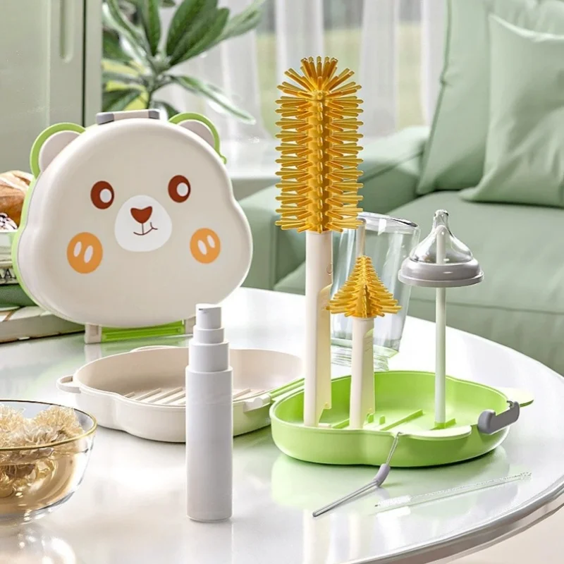 Reinigingsborstel voor babyflessen Was babyfopspeen Draagbare afvoerset Reisborstel van vloeibare siliconen met PP-opbergdoos