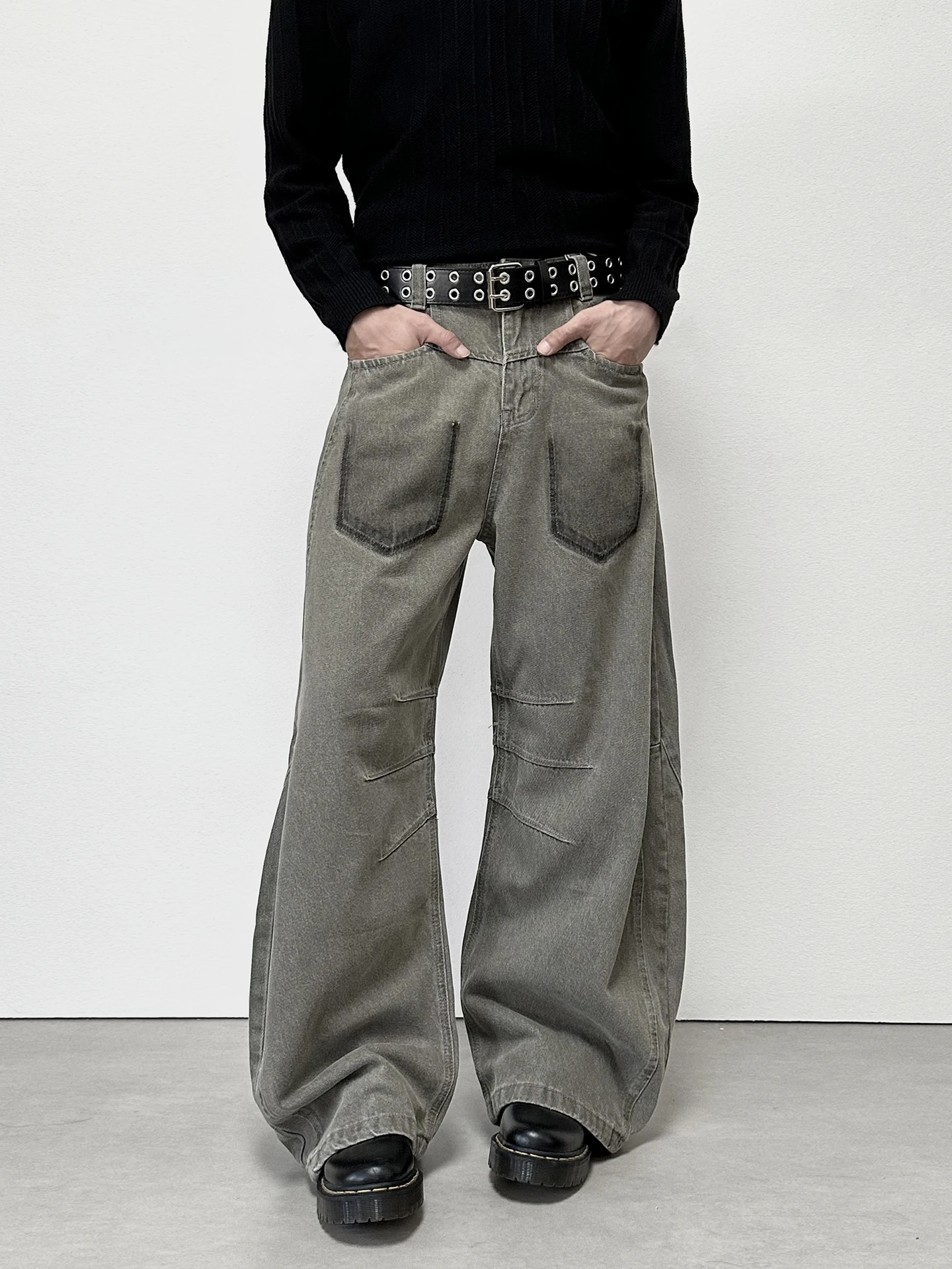 

American High Street Vintage Washed Distressed Men's Loose Fit Jeans Knife Denim Pants Retro Style Winter Wear
