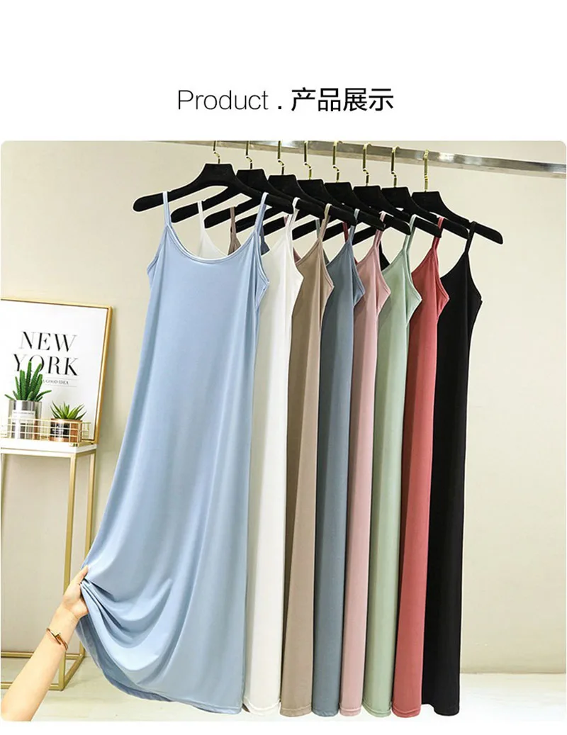 Strap Top Skirt Women Thin Inner Layer Long Sexy Sleeping Skirt Loose A-Line Plus Size Slimming Bottom Skirt Summer Nightgowns