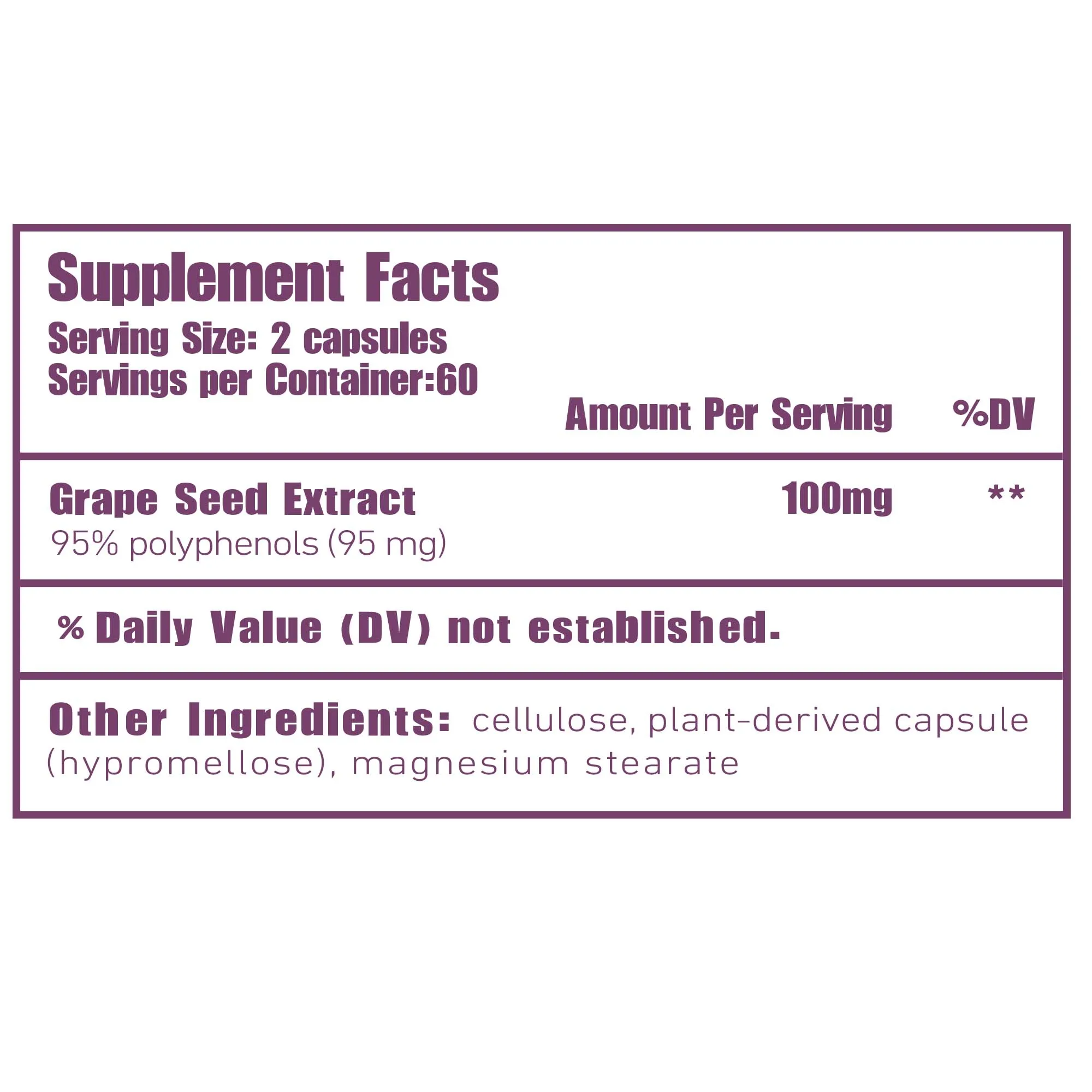 Grape Seed - Eliminate Facial Wrinkles, Brighten Skin Tone, Dark Spots Remover, Antioxidant, Allergy Relief - 120 Capsules