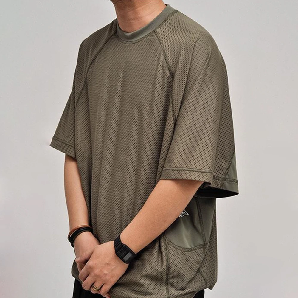 Mens Mesh Breath Quick-Drying Sports T-Shirt Fashion Youth Outdoor Jogging Fitness Patchwork Short-Sleeve Top Men'S Wear 2026