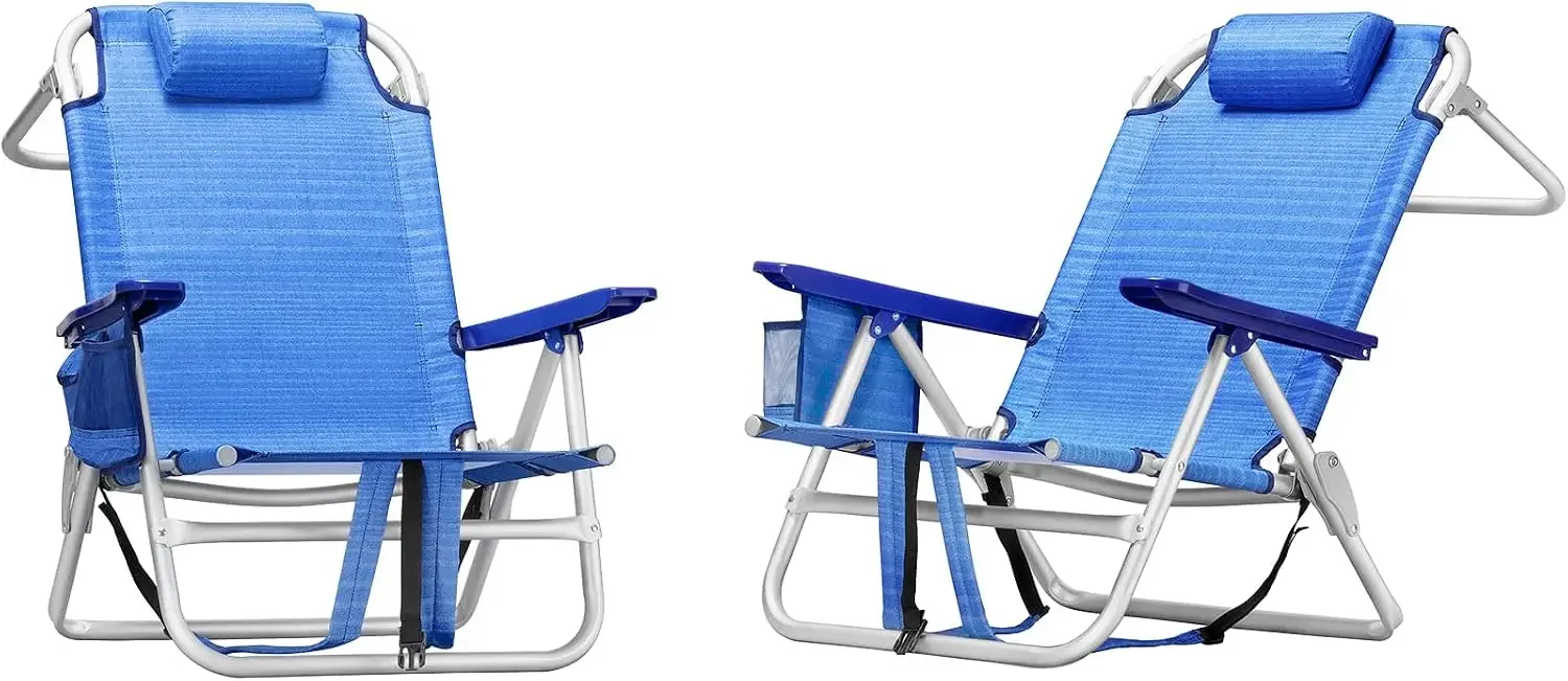 Backpack Beach Chairs for Adults,1/2 Pack Folding Heavy Duty Camping Chair with Large Pockets and Cup Holder,Adjustable high