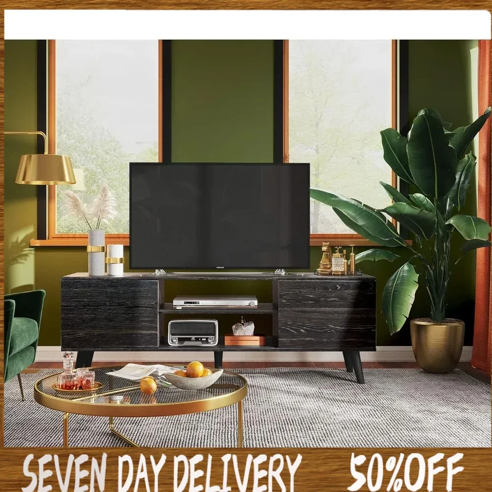 

TV Stand for 55 60 Inch TV, Modern Entertainment Center with Storage Cabinets, Mid Century TV Console Table for Bedroom,TV Stand