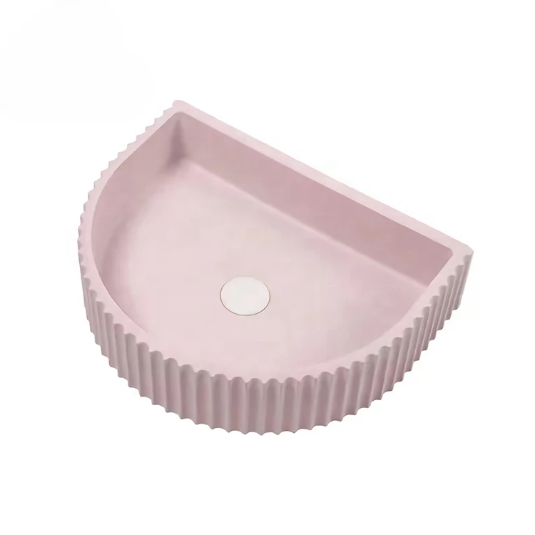 Fashion Handmade Bathroom Design Wall Hung Basin Concrete Pink Sinks Counter Basin Lavabo