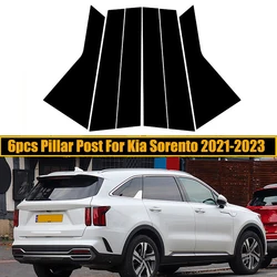 6Pcs Glossy Piano Black Pillar Posts Fit For Kia Sorento 2021 2022 2023 Door Window Trim Stickers Auto Styling Accessories